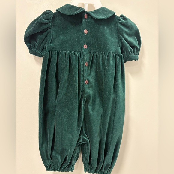 Sophie Dess | Creations Paris Green Velvet Smocked Jumpsuit | 100% Cotton - Picture 2 of 3